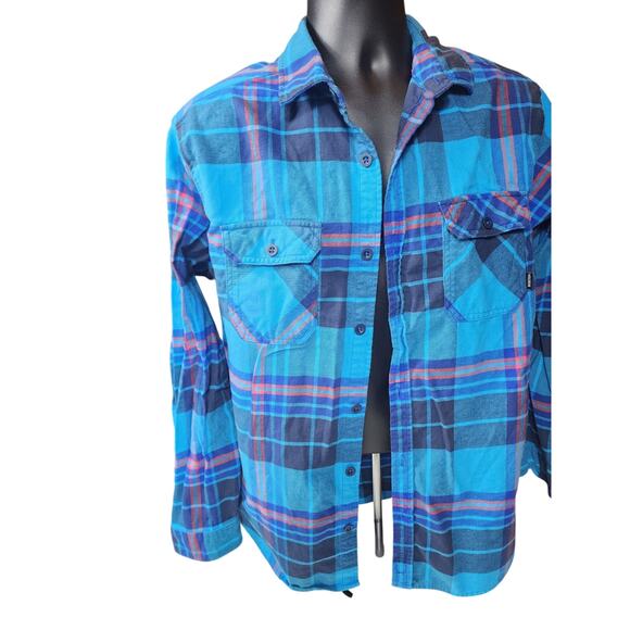 Burton Flannel Shirt Mens Large Blue Plaid Long Sleeve Button Skate Lumberjack - Picture 2 of 12